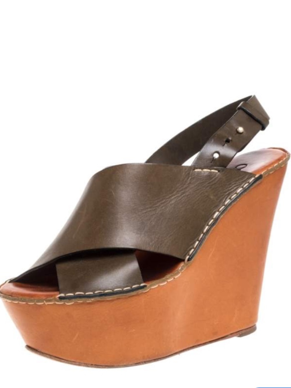 Chloe Vintage Olive Leather Slingback Sandals